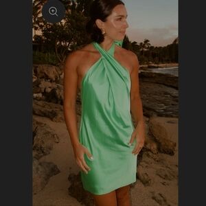 Show Me Your MuMu Mint Green Satin Halter Mini Dress